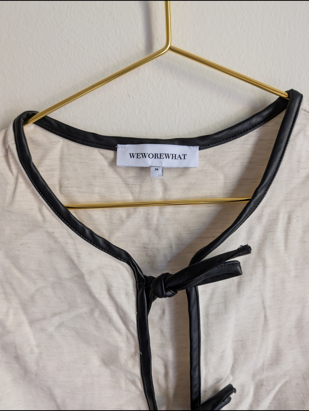 WeWoreWhat (part of a set) Sleeveless Tie-Front Vest Faux Leather Black trim - Picture 3 of 4
